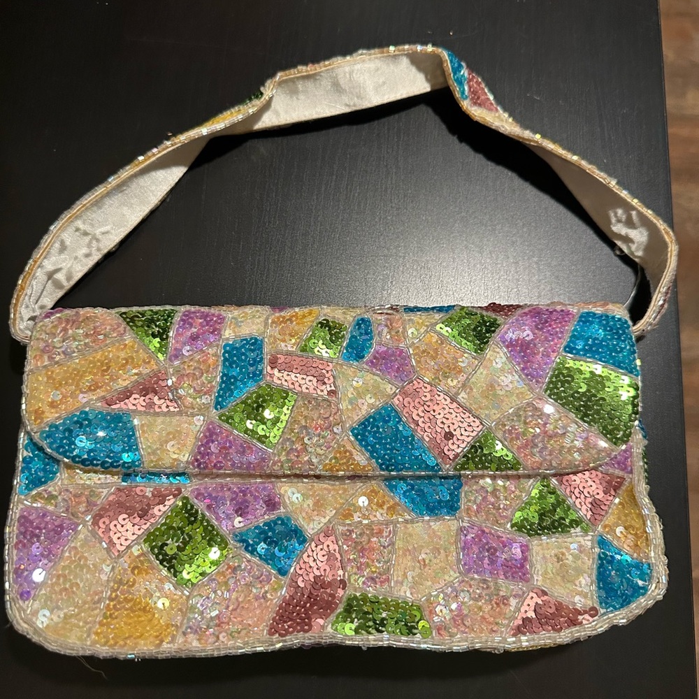 Color Block Sequins Purse
